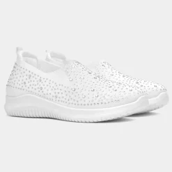 Lilley Drew Womens White Diamante Slip On Shoe