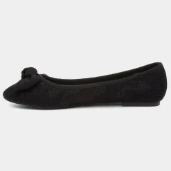 Lilley Gigi Womens Black Lacey Large Bow Ballerina