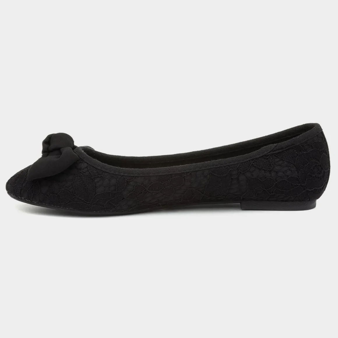 Lilley Gigi Womens Black Lacey Large Bow Ballerina