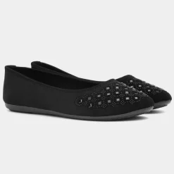 Lilley Gloria Womens Black Diamante Ballerina