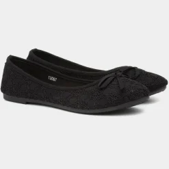 Lilley Gwen Womens Black Lace Slip On Ballerina