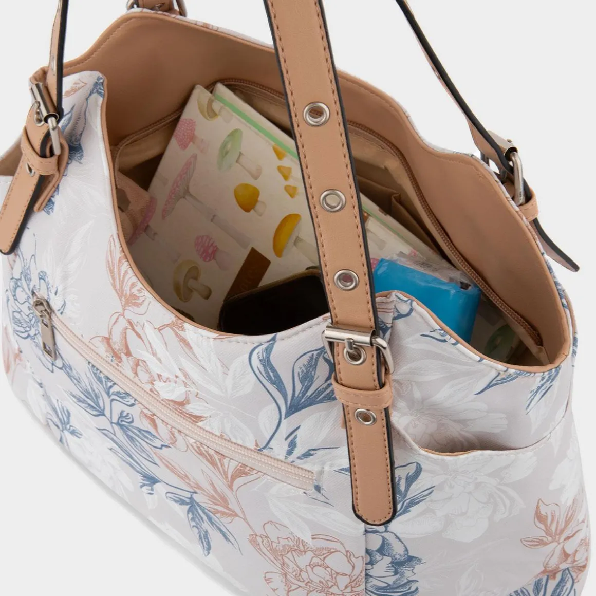 Lilley Luton Womens Beige Floral Canvas Handbag