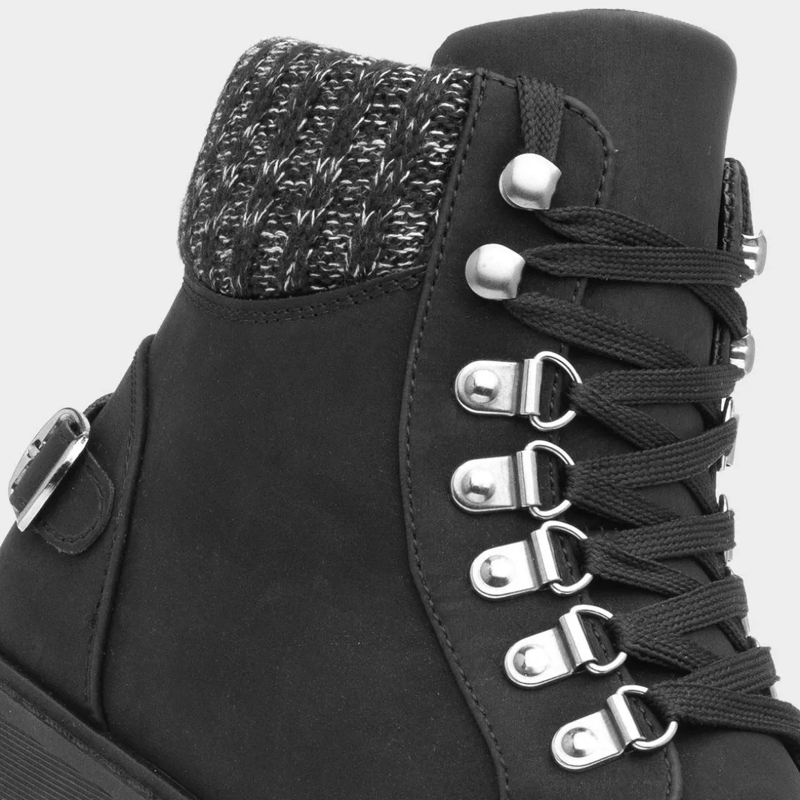 Lilley Miley Womens Black Knitted Collar Boot