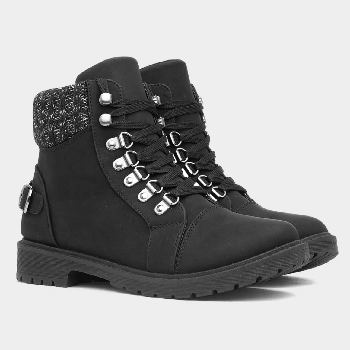 Lilley Miley Womens Black Knitted Collar Boot