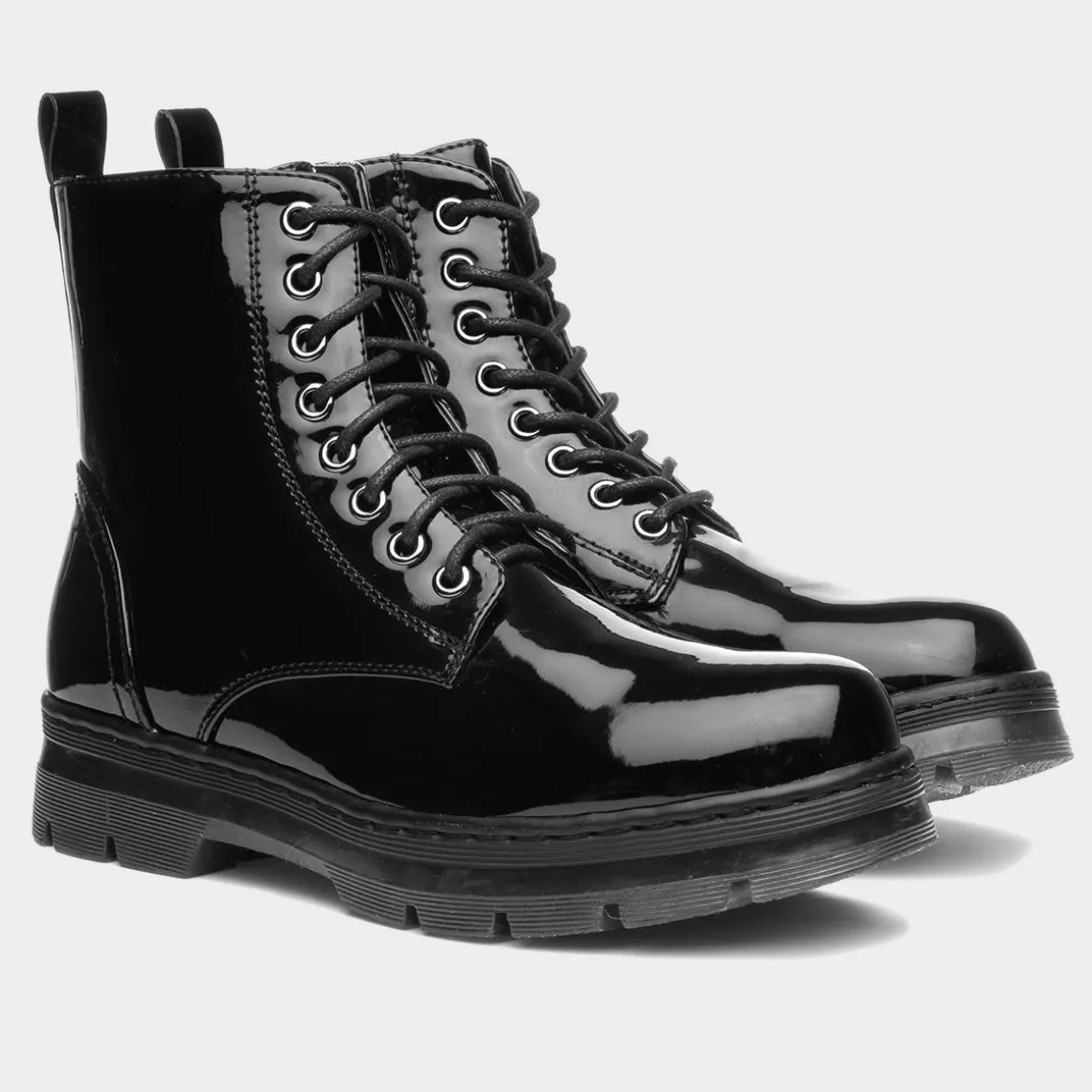 Lilley Monica Womens Black Patent Zip Up Boot
