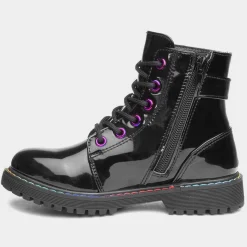Lilley Riley Girls Black Patent Iridescent Boot