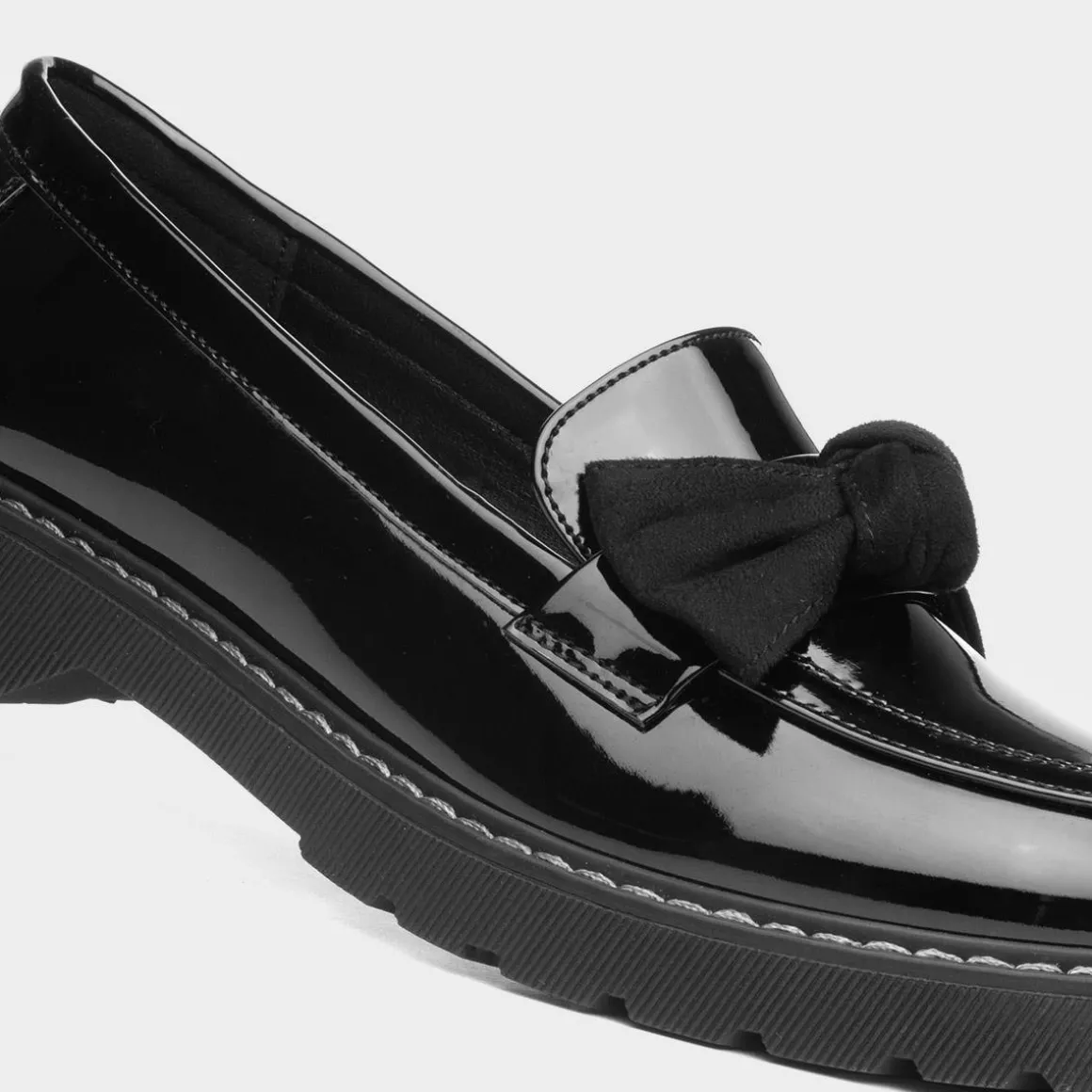 Lilley Rosita Girls Black Patent Bow Loafer