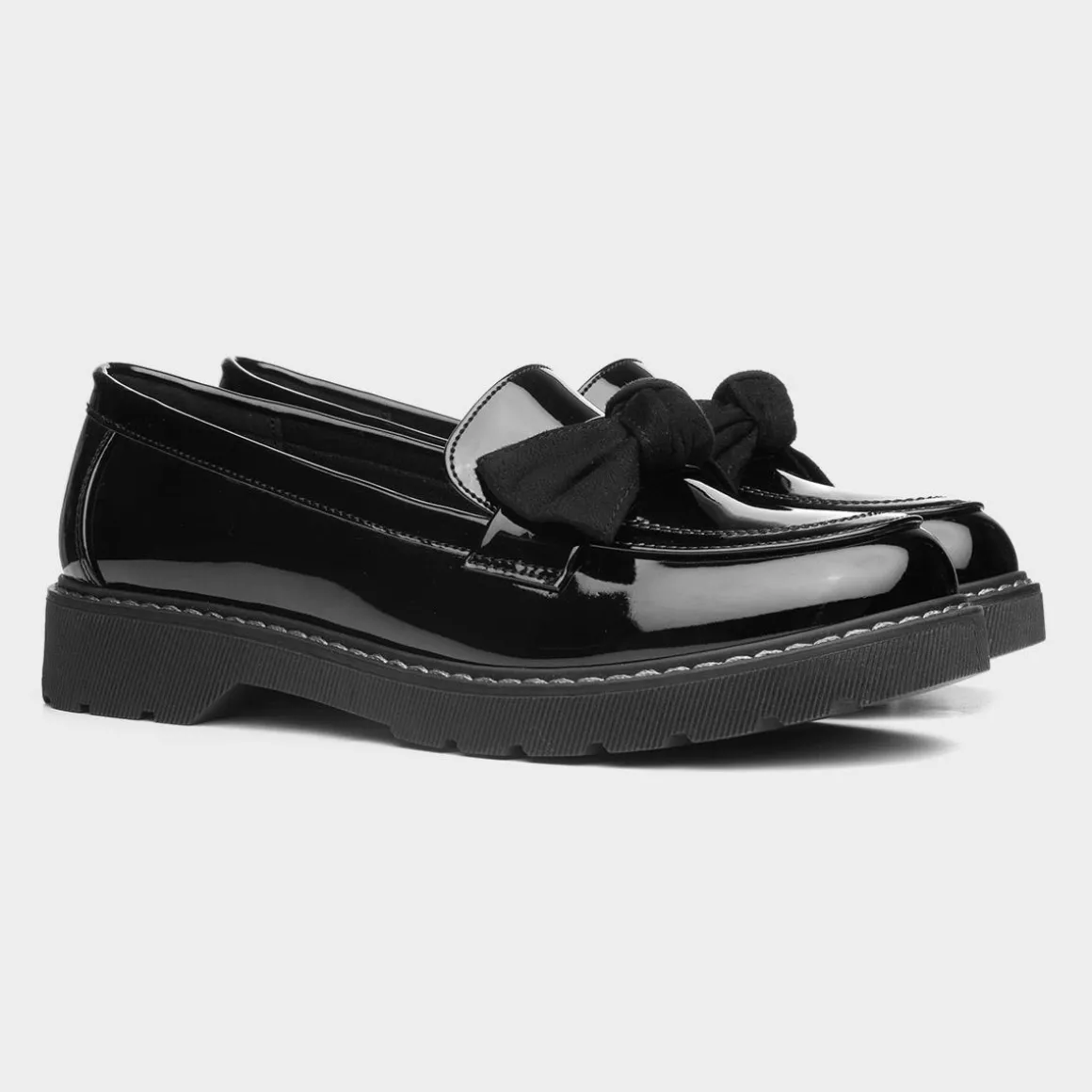 Lilley Rosita Girls Black Patent Bow Loafer