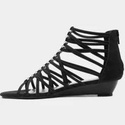 Lilley Sabrina Womens Black Wedge Strappy Sandal