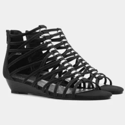 Lilley Sabrina Womens Black Wedge Strappy Sandal