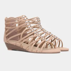 Lilley Sabrina Womens Nude Wedge Strappy Sandal
