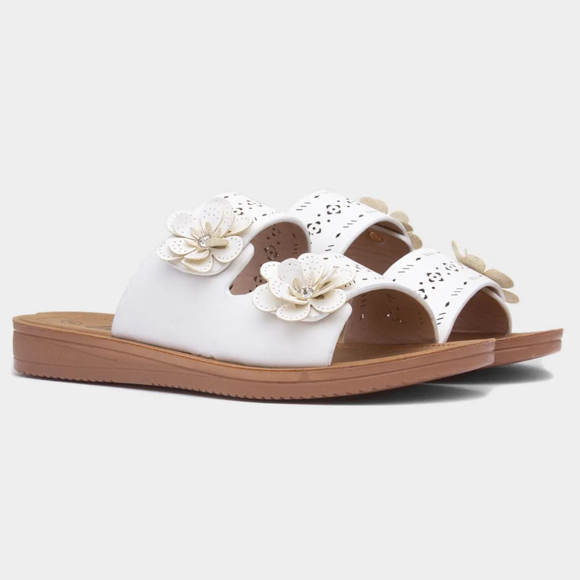 Lilley Sam Womens White Flower Mule Sandal