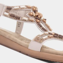 Lilley Sapphire Womens Beige Beaded Strappy Sandal