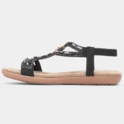Lilley Sapphire Womens Black Beaded Strappy Sandal