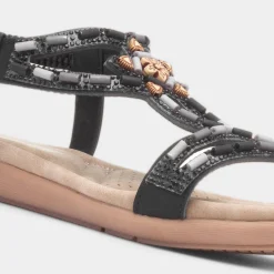 Lilley Sapphire Womens Black Beaded Strappy Sandal