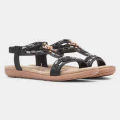 Lilley Sapphire Womens Black Beaded Strappy Sandal
