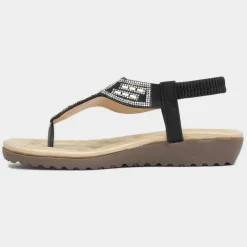 Lilley Savanna Womens Black Toe Post Sandal