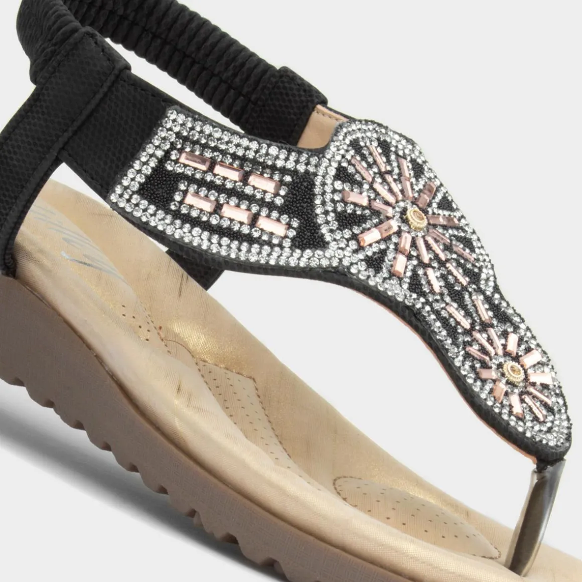 Lilley Savanna Womens Black Toe Post Sandal