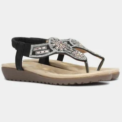 Lilley Savanna Womens Black Toe Post Sandal