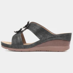 Lilley Shannon Womens Black Flower Wedge Sandal