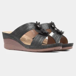 Lilley Shannon Womens Black Flower Wedge Sandal