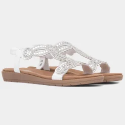 Lilley Sia Womens White Diamante Sandal