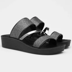 Lilley Sian Womens Black Glitter Strappy Sandal