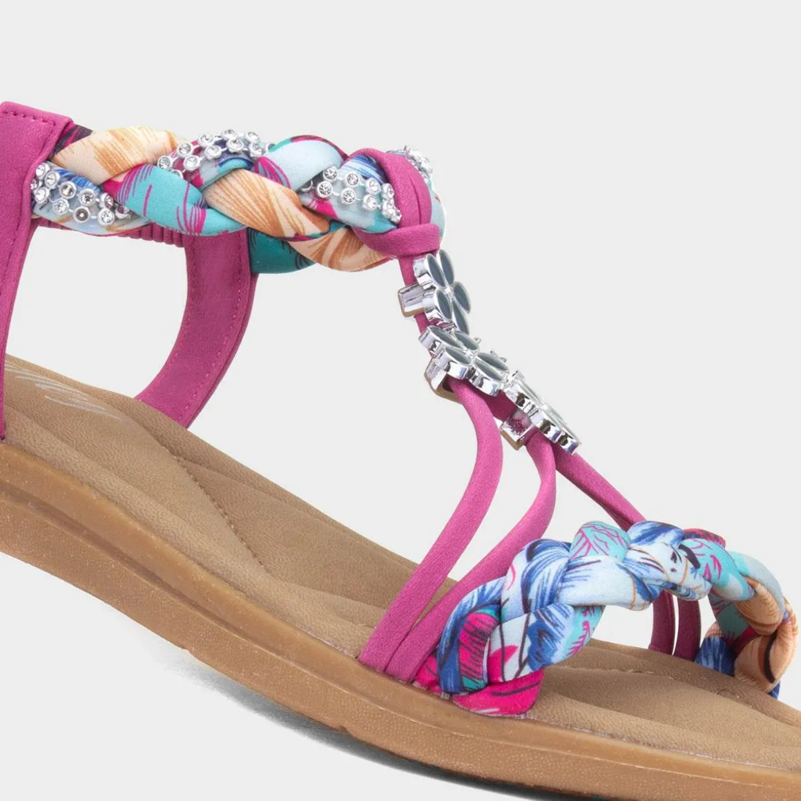 Lilley Simone Womens Fuchsia Ribbon Twist Sandal