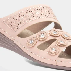 Lilley Sissy Womens Nude Diamante Wedge Sandal