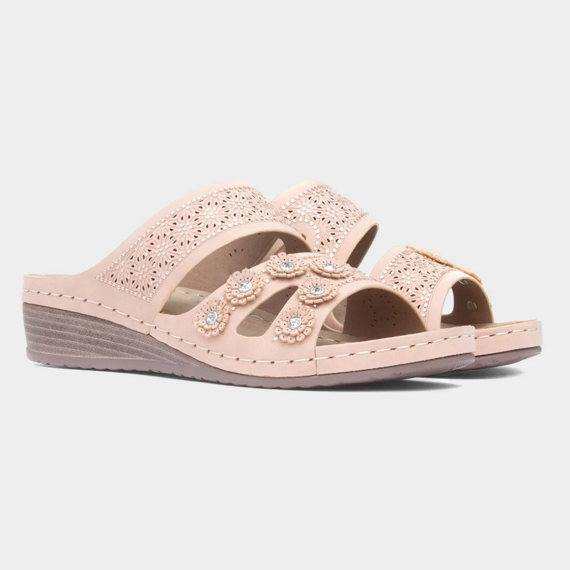 Lilley Sissy Womens Nude Diamante Wedge Sandal