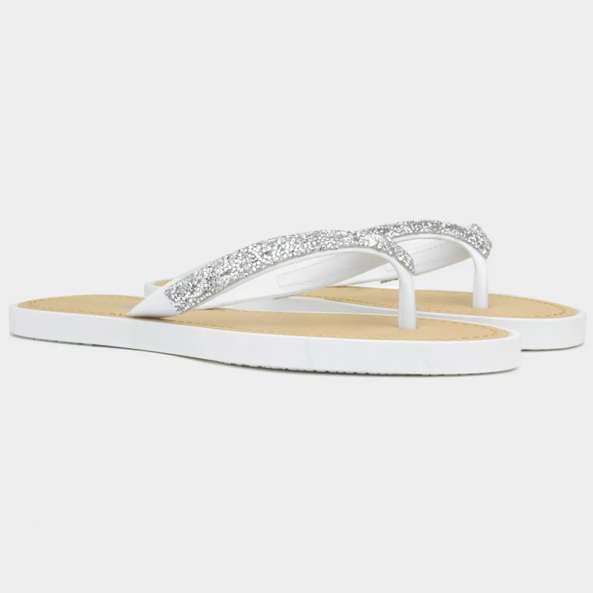 Lilley Skye Womens White Diamante Toe Post Sandal