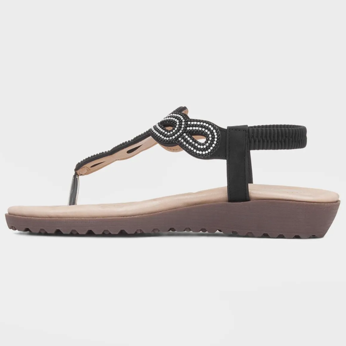 Lilley Sophia Womens Black Toe Post Sandal