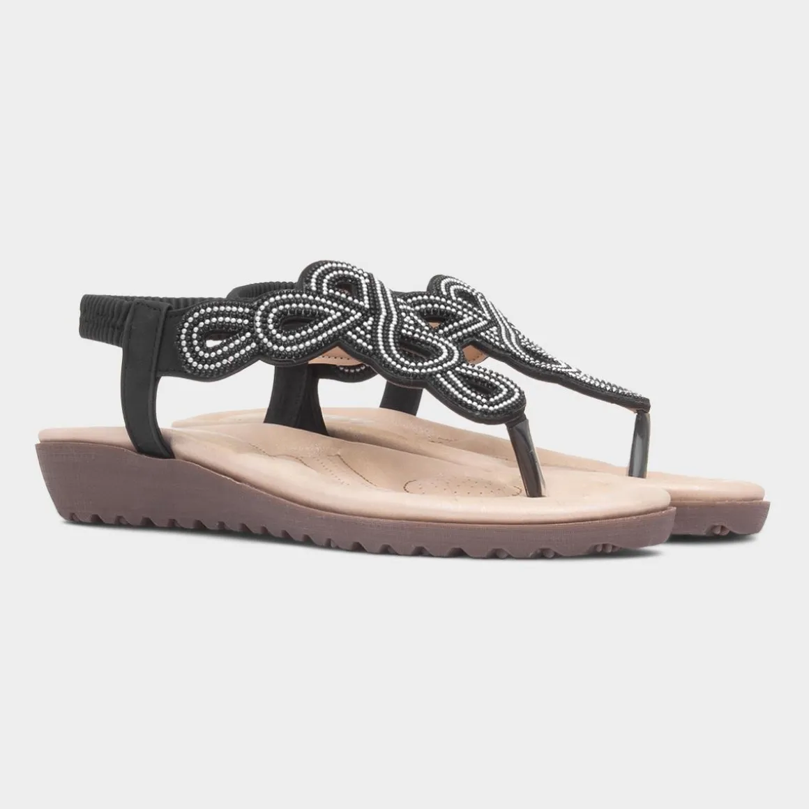 Lilley Sophia Womens Black Toe Post Sandal