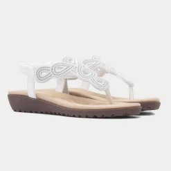 Lilley Sophia Womens White Toe Post Sandal