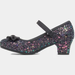 Lilley Sparkle Lacey Kids Black Glitter Heel