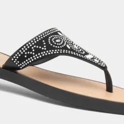 Lilley Star Womens Black Diamante Toe Post Sandal