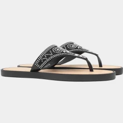 Lilley Star Womens Black Diamante Toe Post Sandal
