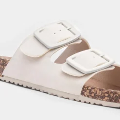Lilley Stefi Womens Beige Buckle Footbed Sandal