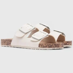 Lilley Stefi Womens Beige Buckle Footbed Sandal