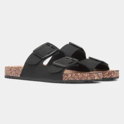 Lilley Stefi Womens Black Buckle Footbed Sandal