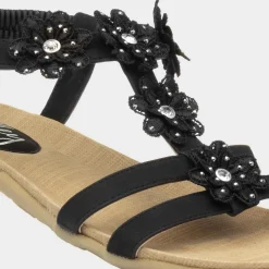 Lilley Stella Womens Black Flower Crochet Sandal