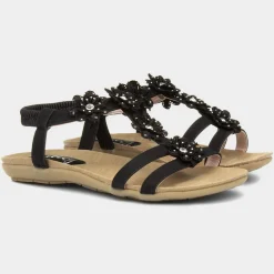 Lilley Stella Womens Black Flower Crochet Sandal