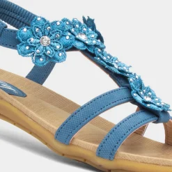 Lilley Stella Womens Blue Flower Crochet Sandal