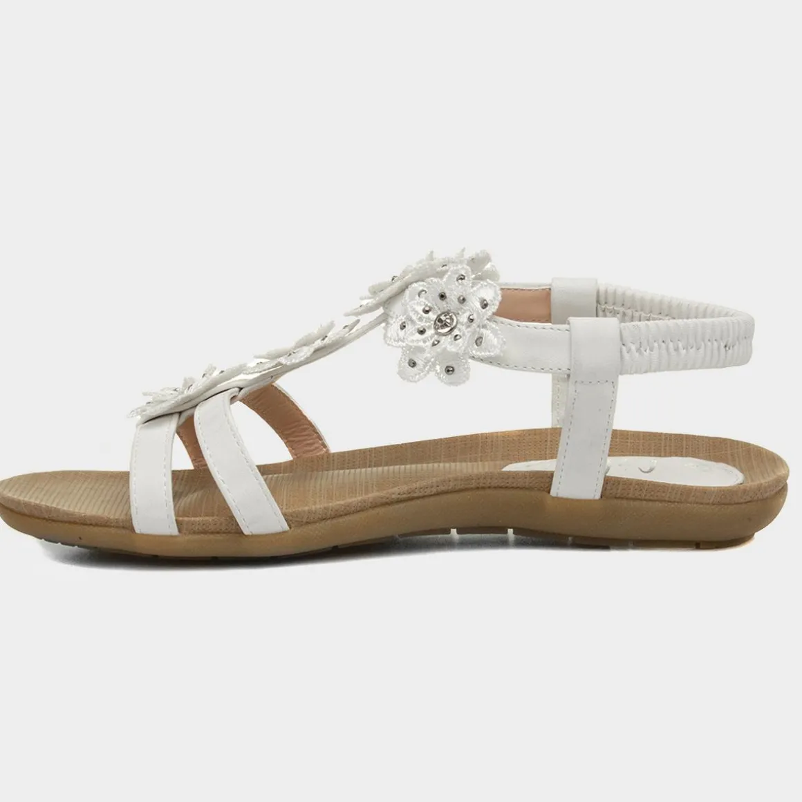 Lilley Stella Womens White Flower Crochet Sandal