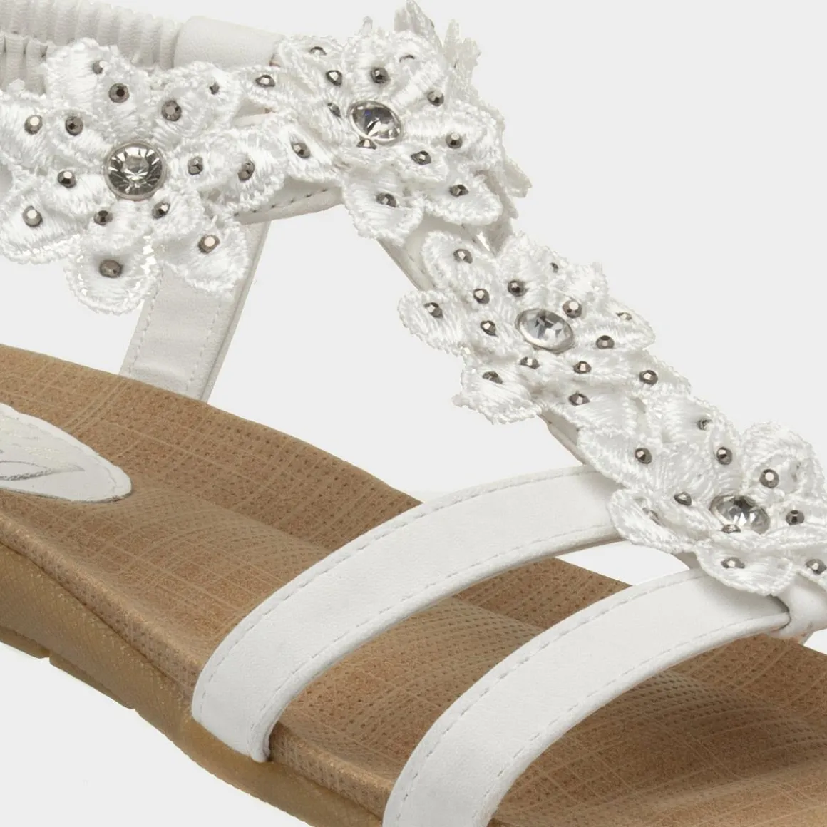 Lilley Stella Womens White Flower Crochet Sandal
