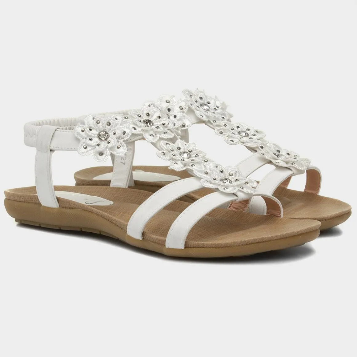 Lilley Stella Womens White Flower Crochet Sandal