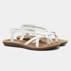 Lilley Suzzie Womens White Flat Slip On Sandal