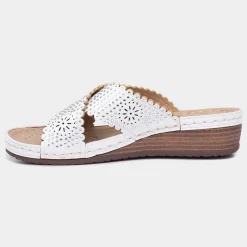 Lilley Sybil Womens White Slip On Wedge Sandal