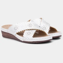 Lilley Sybil Womens White Slip On Wedge Sandal