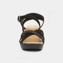 Lilley Sydney Womens Black Wedge Strappy Sandal